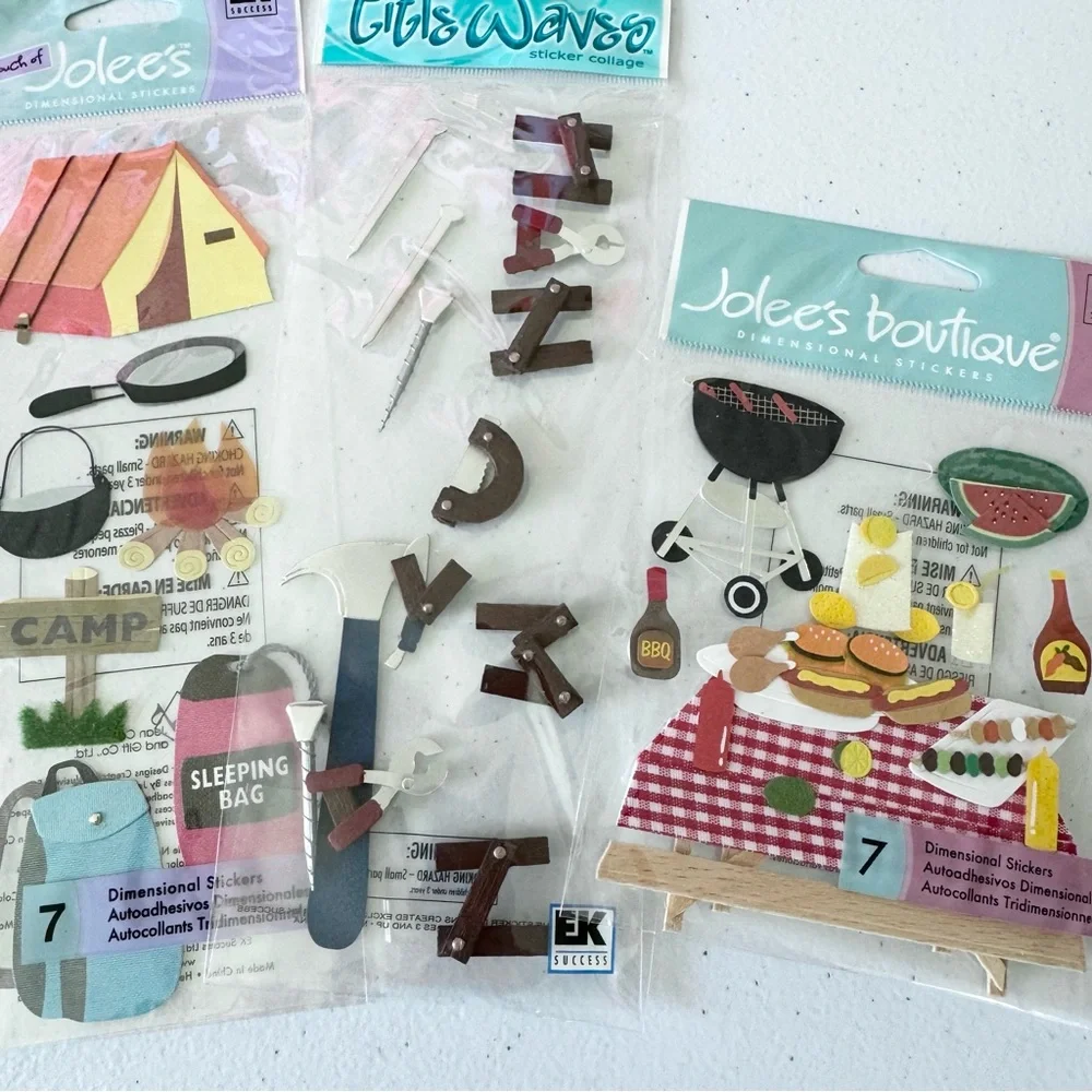 Lot of NIP Jolees Scrapbook Camping + Handyman Themed Stickers